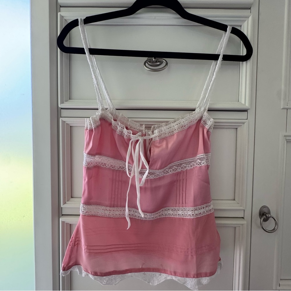 Loveshackfancy Pink Lace Trim Cami Top